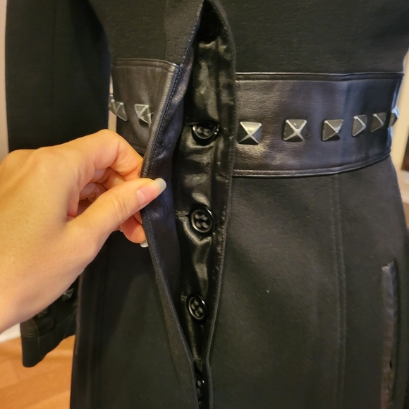 Bebe Studded Leather Full Length Black Coat in Small - GC - Picture 5 of 14